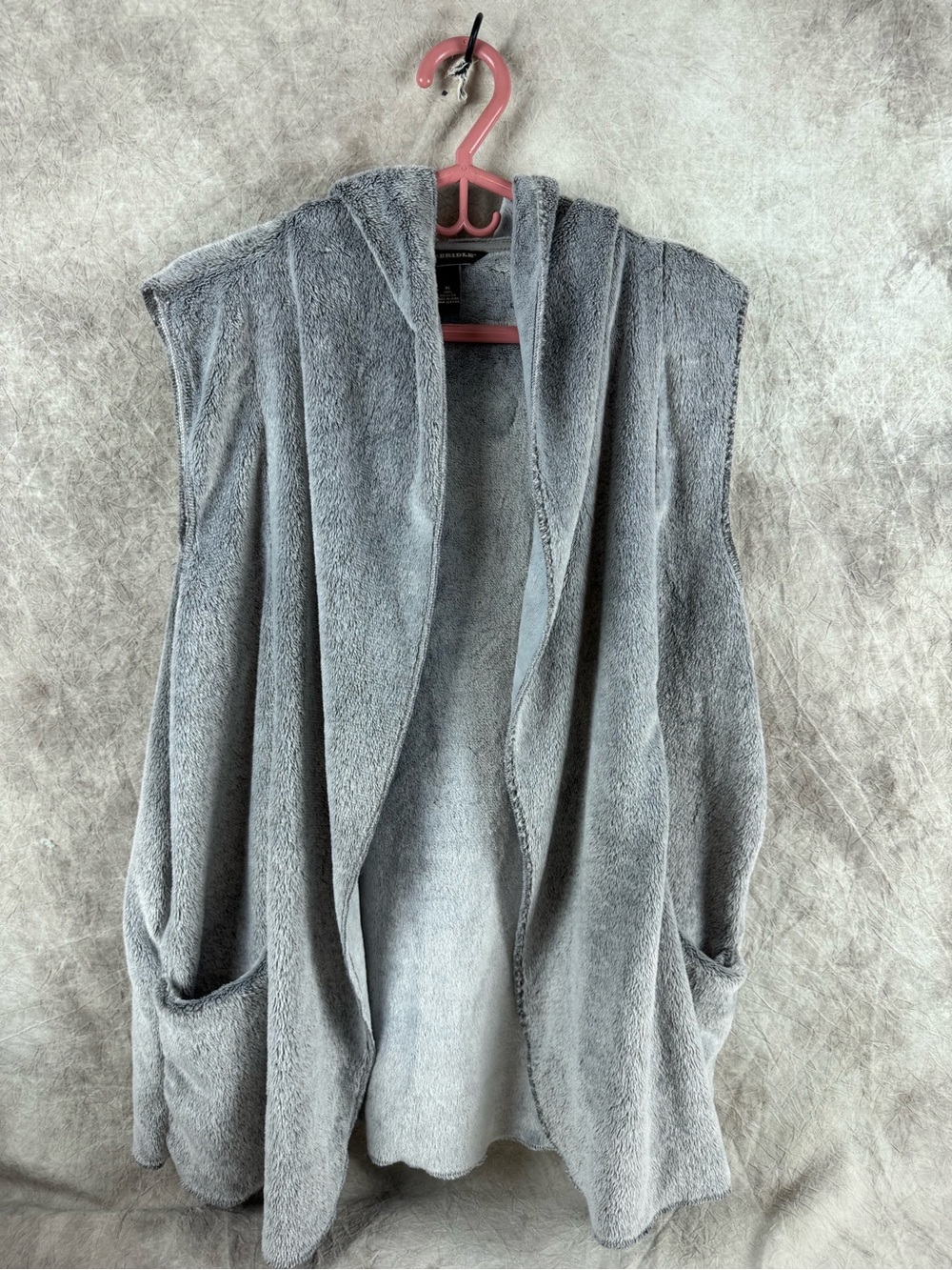 Bit & Bridle Plush Hooded Vest - Light Gray Super Soft Has Pockets